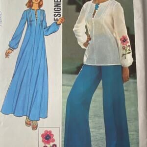 Simplicity 6927 Caftan Top Pant Pattern Miss 8 Wide Leg Mumu Tunic Groovy